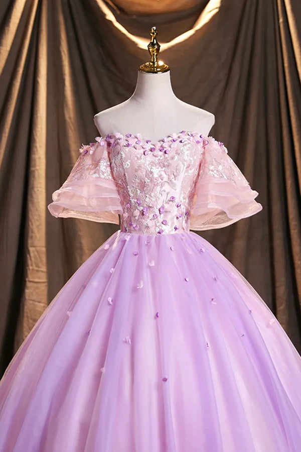Wholesale Purple Tulle Sequins Long Prom Dress Beautiful Off the Shoulder Evening Party Dress